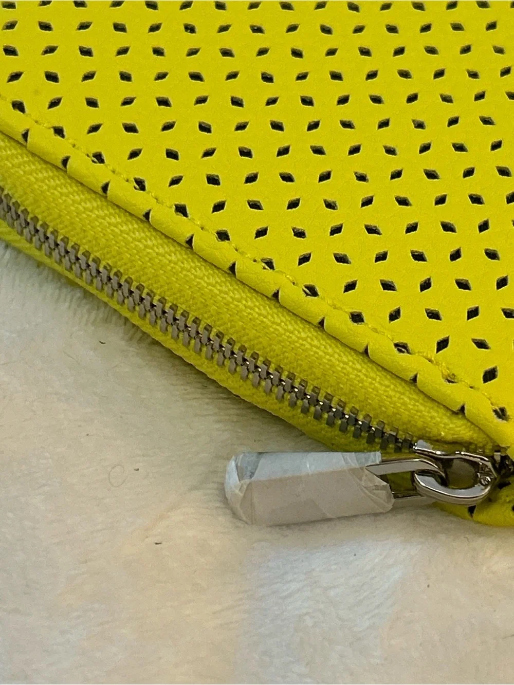 Thirty-One Jewell Zipper Wallet Neon Yellow Perforated Wristlet NWOT